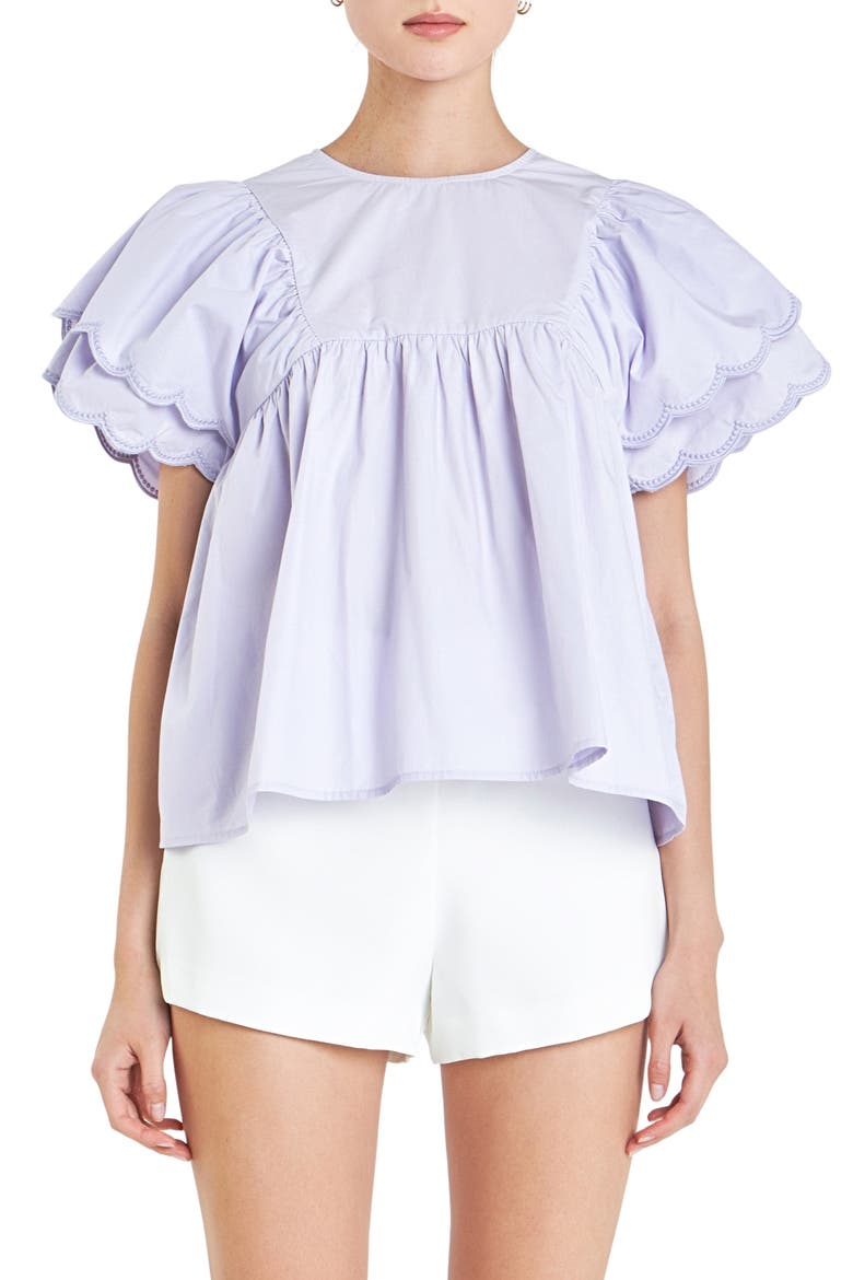 Scallop Ruffle Cotton Babydoll Top, Main, color, LAVENDER