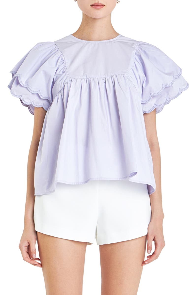 English Factory Scallop Ruffle Cotton Babydoll Top, Main, color, Lavender