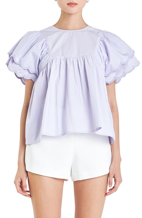 Scallop Ruffle Cotton Babydoll Top