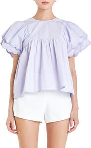 English Factory Scallop Ruffle Cotton Babydoll Top