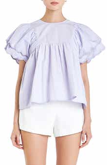 English Factory Scallop Ruffle Cotton Babydoll Top
