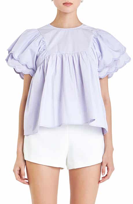 English Factory Scallop Ruffle Cotton Babydoll Top
