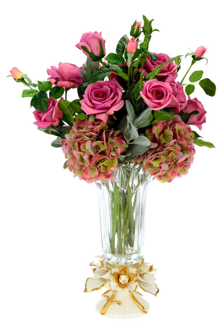 Garden Rose and Hydrangea in Vase, Main, color, Pink