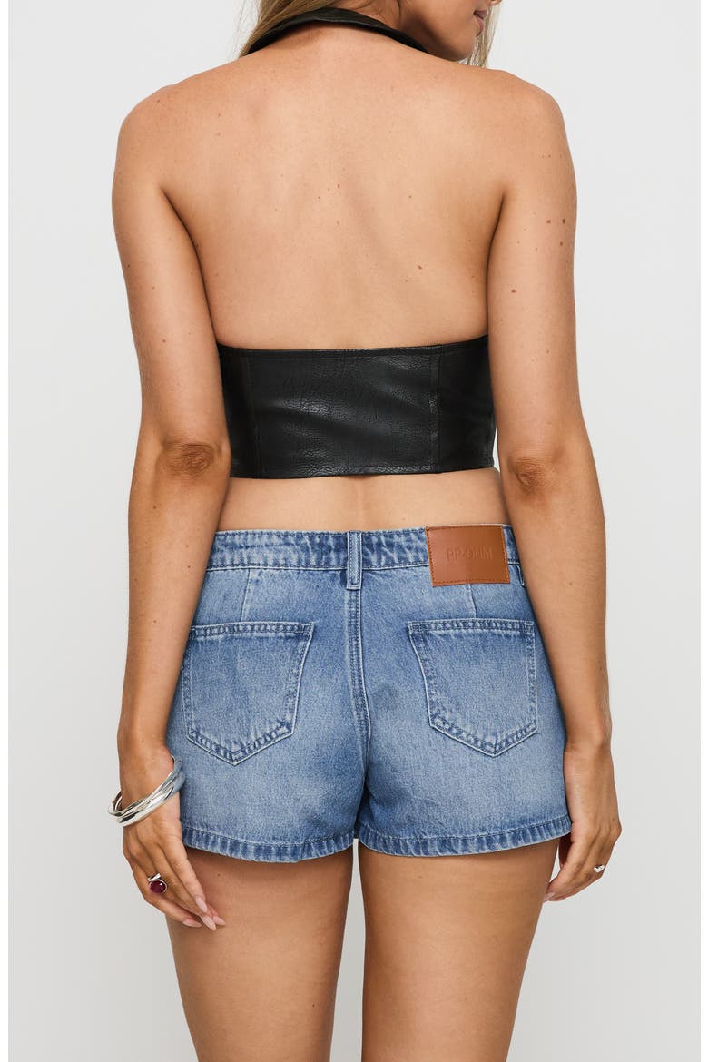 Palladia Jordy Grommet Faux Leather Corset Halter Top, Alternate, color, BLACK