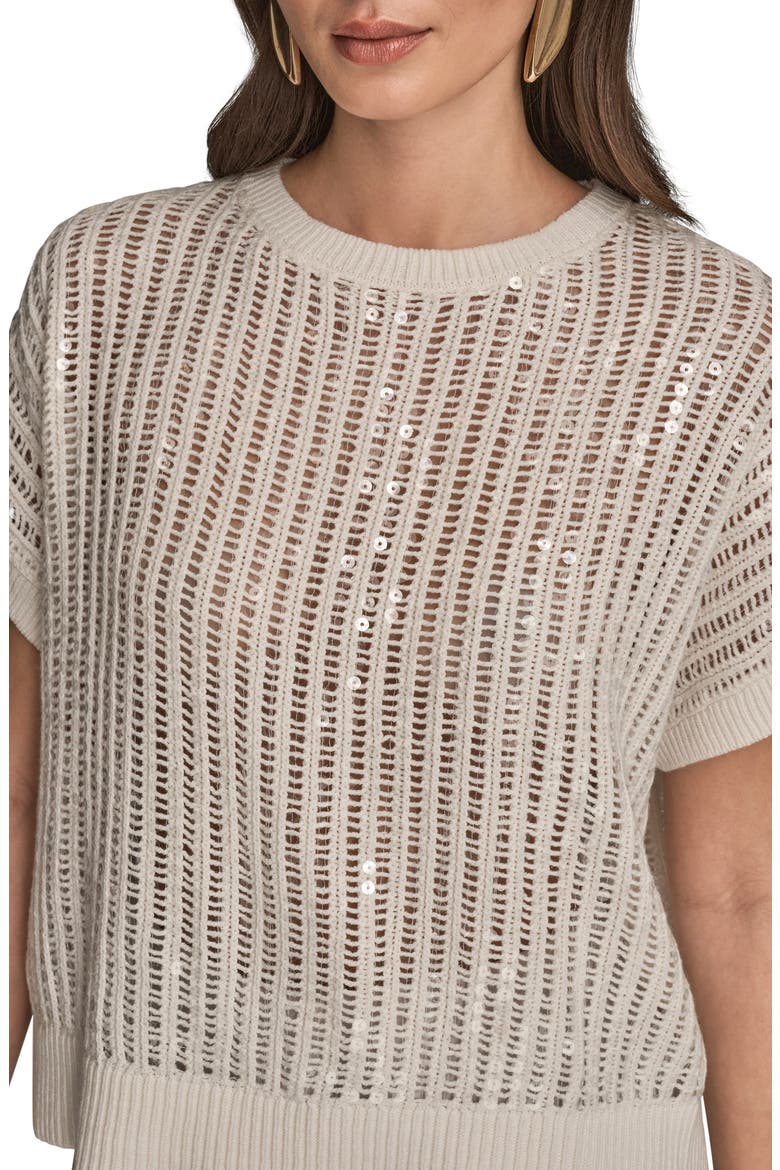 Sequin Open Stitch Short Sleeve Sweater, Alternate, color, CREAM