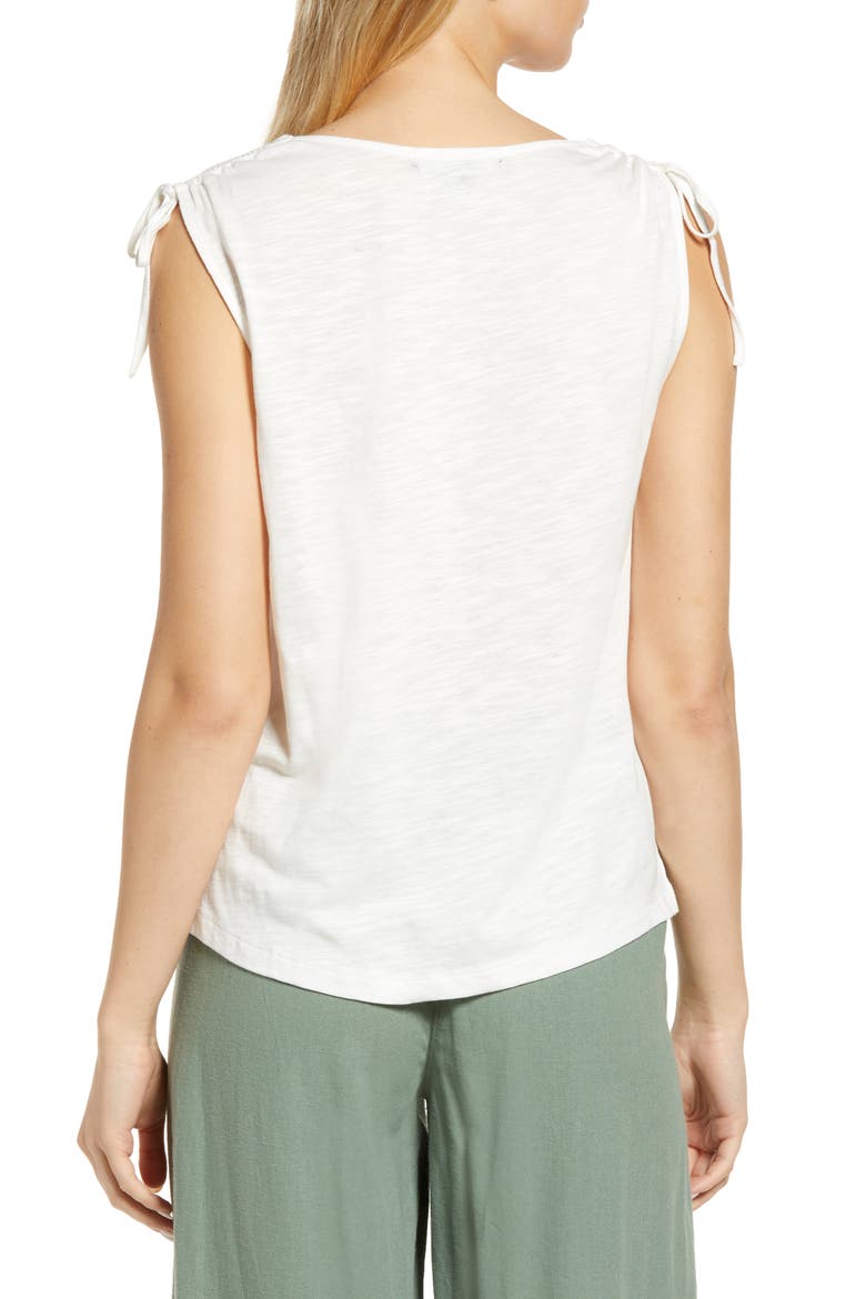 Drawstring Shoulder Cotton Blend Tank Top, Alternate, color, WHITE