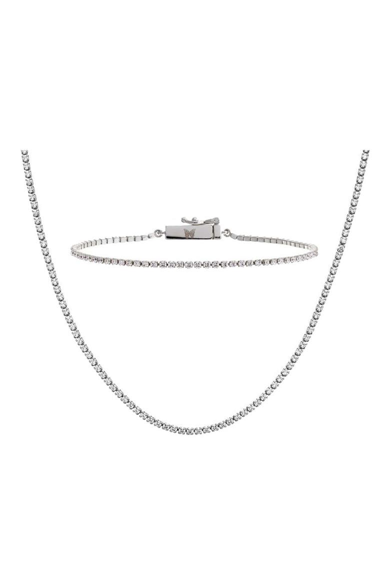 Cubic Zirconia Tennis Necklace & Bracelet Set, Main, color, SILVER