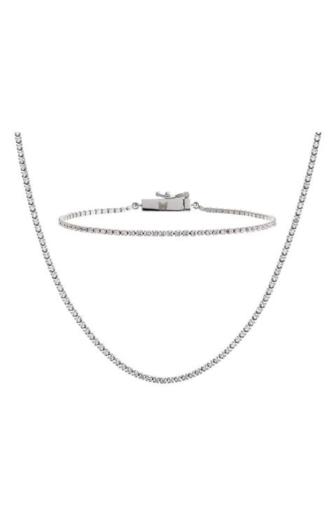Cubic Zirconia Tennis Necklace & Bracelet Set