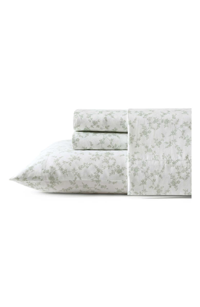 Laura Ashley Fiona Floral 300 Thread Count Cotton Percale Sheet Set, Main, color, Pastel Green