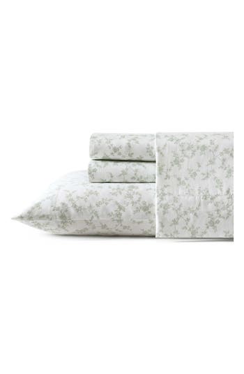 Laura Ashley Fiona Floral 300 Thread Count Cotton Percale Sheet Set In Green