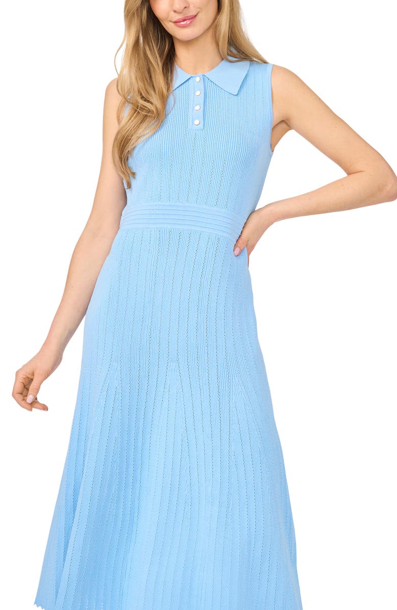 Ted Baker Harley Rib Pointelle Polo Midi Dress, Alternate, color, Sugar Blue