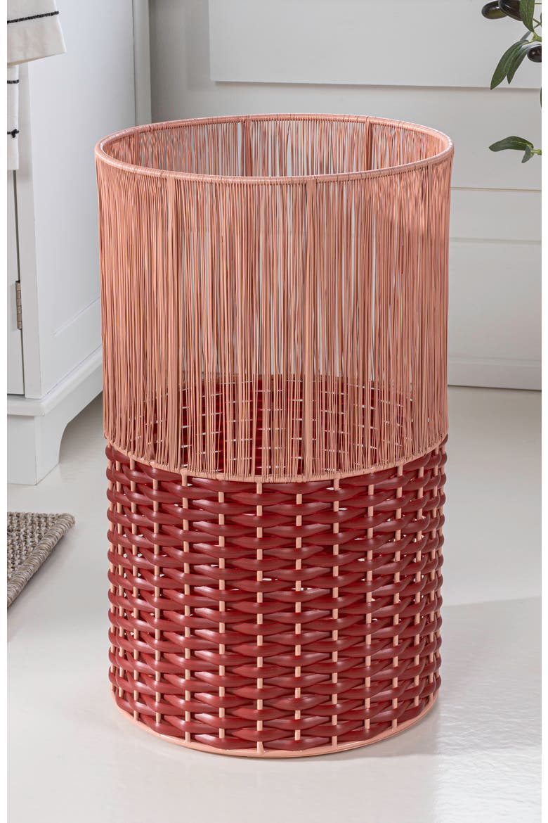 Harper Modern 2-Tone Faux Wicker Cylinder Waste Basket, Alternate, color, Pink/Red