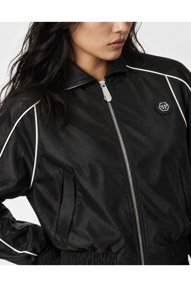 Laminated Tracksuit Jacket Women, Alternate, color, black