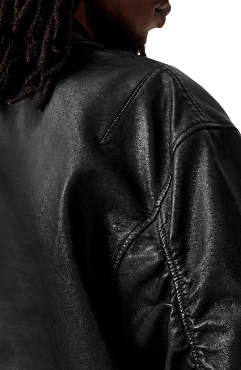 AllSaints Marco Leather Bomber Jacket, Alternate, color, Vintage Black