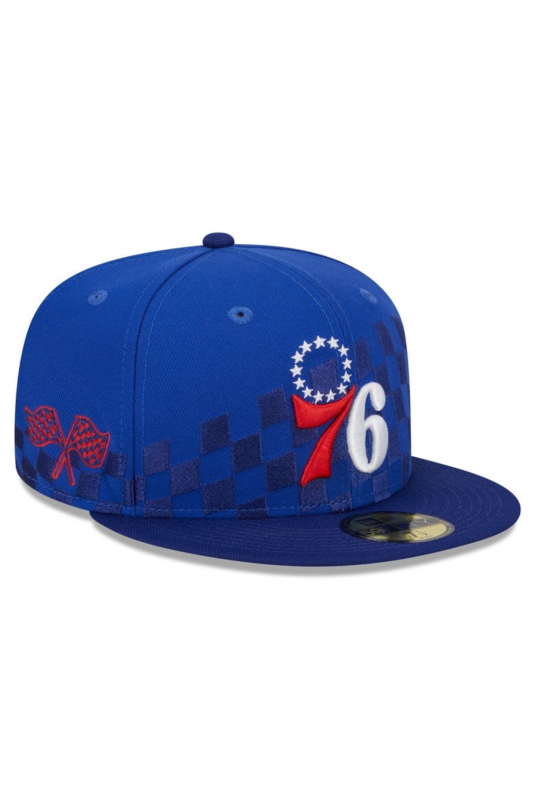 Men's New Era Royal Philadelphia 76ers  Rally Drive Checkerboard 59FIFTY Crown Fitted Hat, Alternate, color, Royal