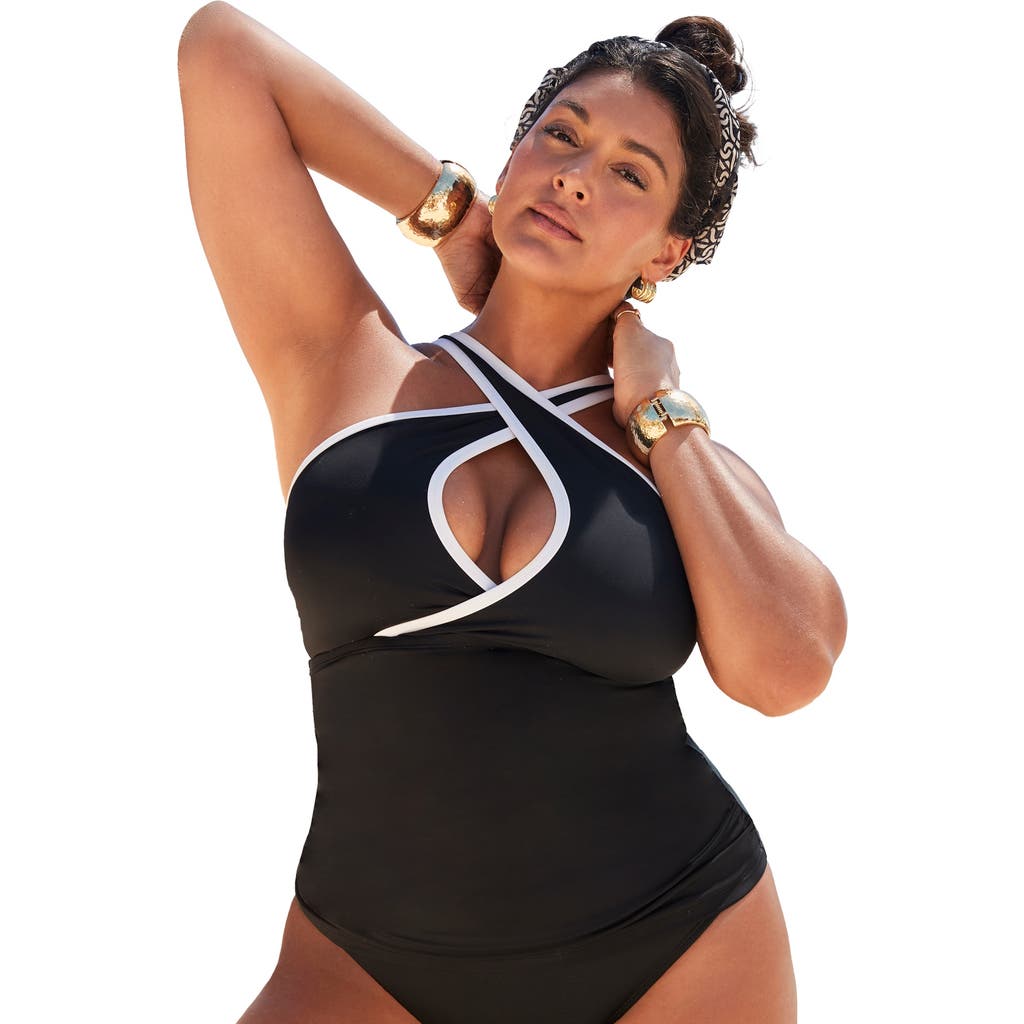 Swimsuits For All Crisscross High Neck Tankini Top In Multi