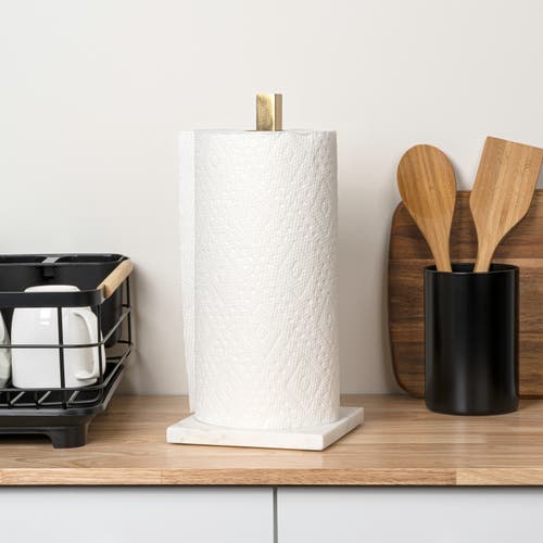 Happimess Avery Modern Classic Metal With Non Slip Weighted Marble Base Paper Towel Holder