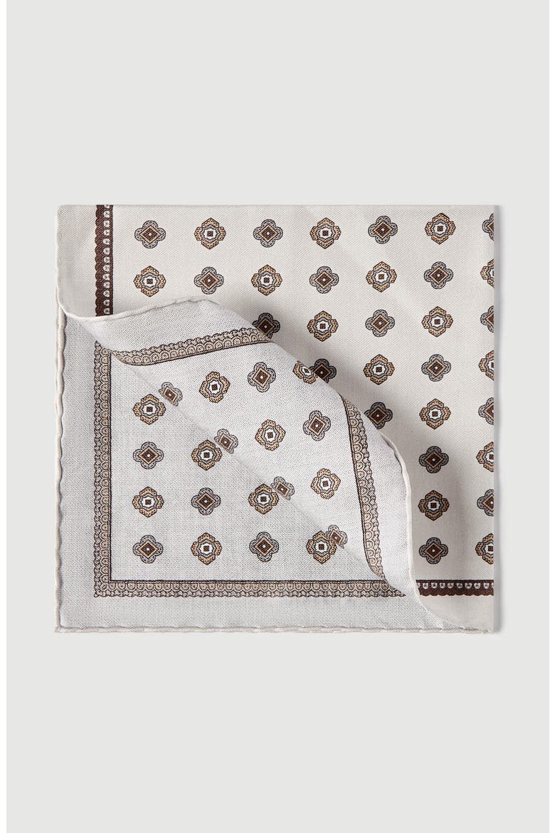 Silk pocket square with medallion design, Main, color, White