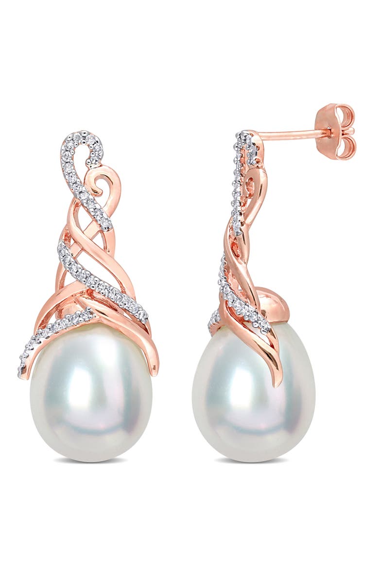 Pearl & Diamond Criss Cross Earrings, Main, color, South Sea Pearl