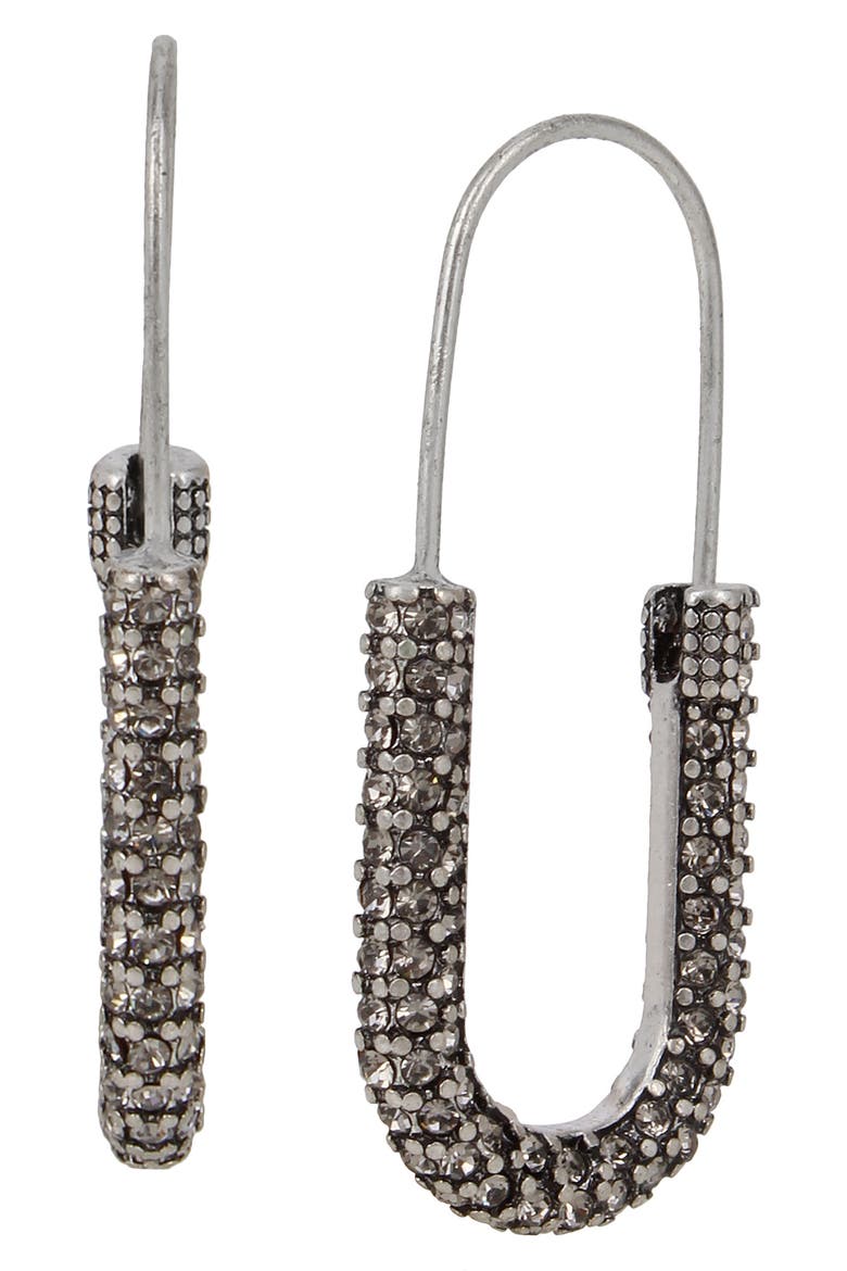 Pavé Oval Tube Hoop Earrings, Main, color, WARM SILVER/ BLACK DIAMOND