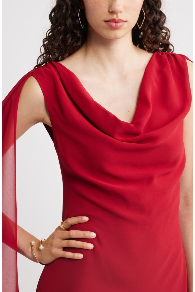 Cowl Neck Maxi Cape Dress, Alternate, color, RED RIO