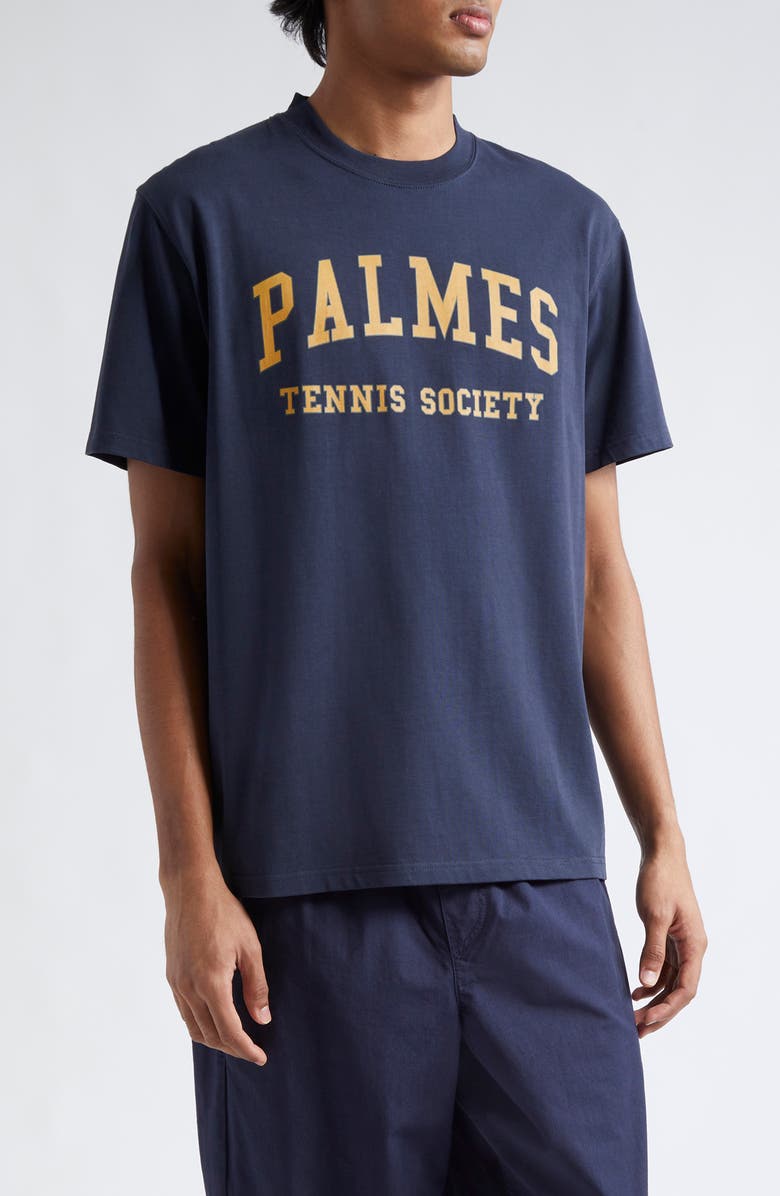 PALMES Ivan Cotton Logo Graphic T-Shirt, Main, color, Navy-Yellow