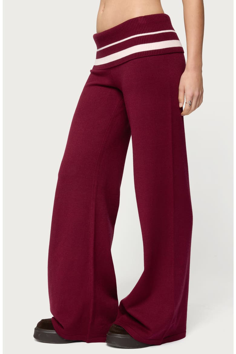 Kaliya Striped Foldover Sweater Pants, Alternate, color, BURGUNDY