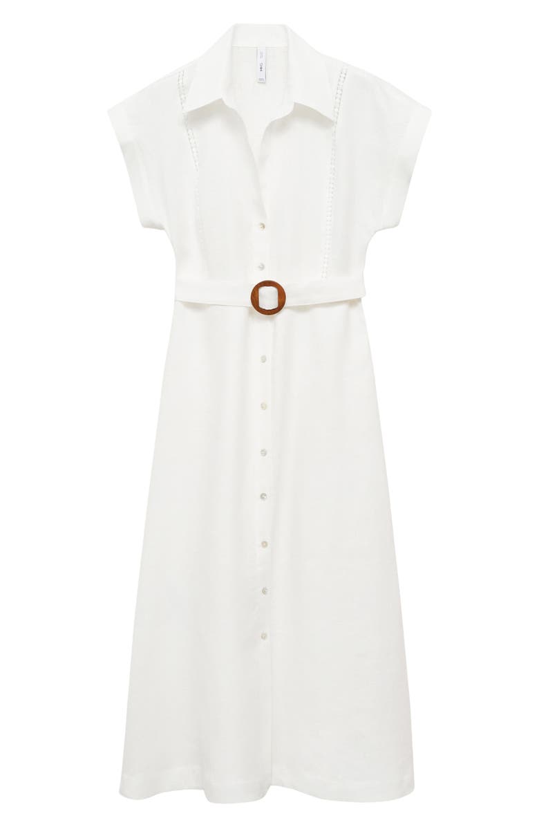 MANGO Belted Linen Shirtdress, Alternate, color, White