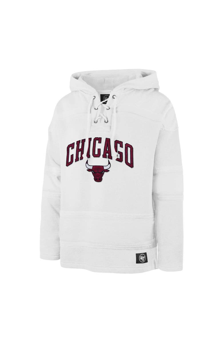 '47 Men's '47 White Chicago Bulls 2022/23 Pregame MVP Lacer Pullover Hoodie - City Edition, Alternate, color,