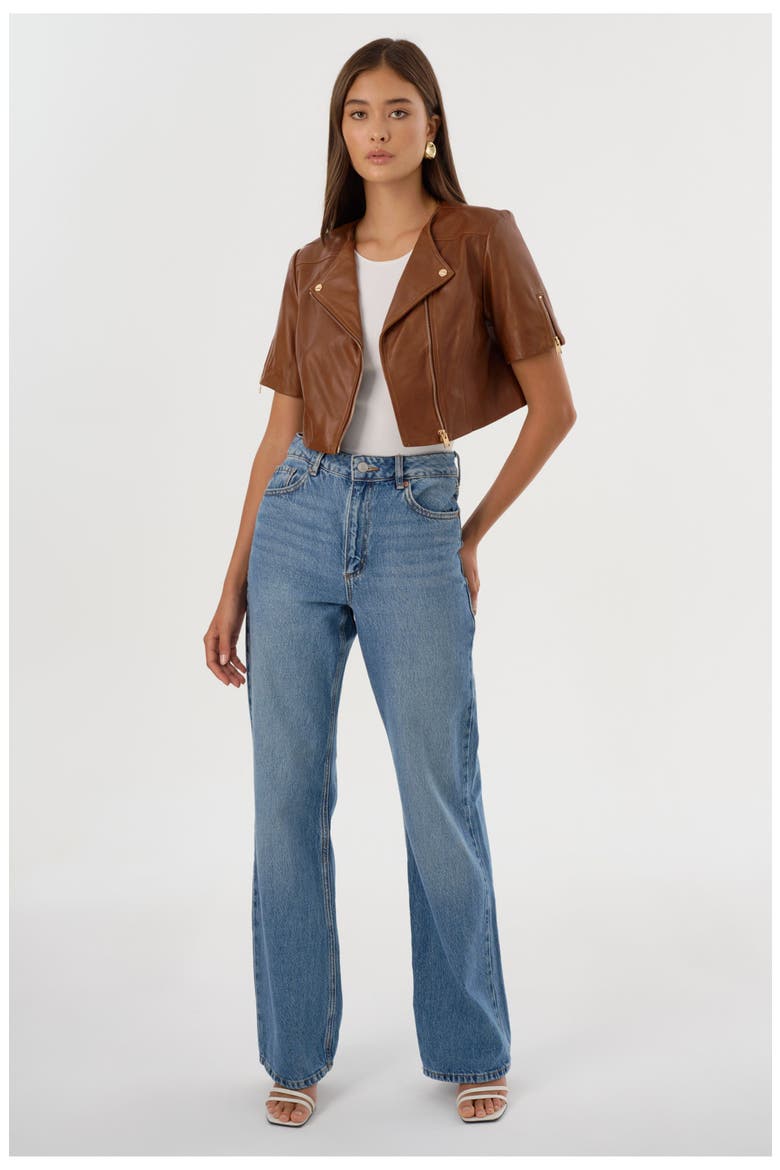 Kirsi Gold | Cropped Biker Jacket, Alternate, color, Luggage