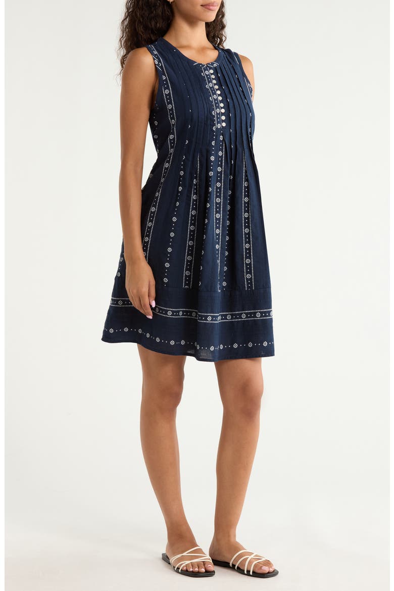 Sleeveless Embroidered Pintuck Dress, Alternate, color, OMBRE BLUE