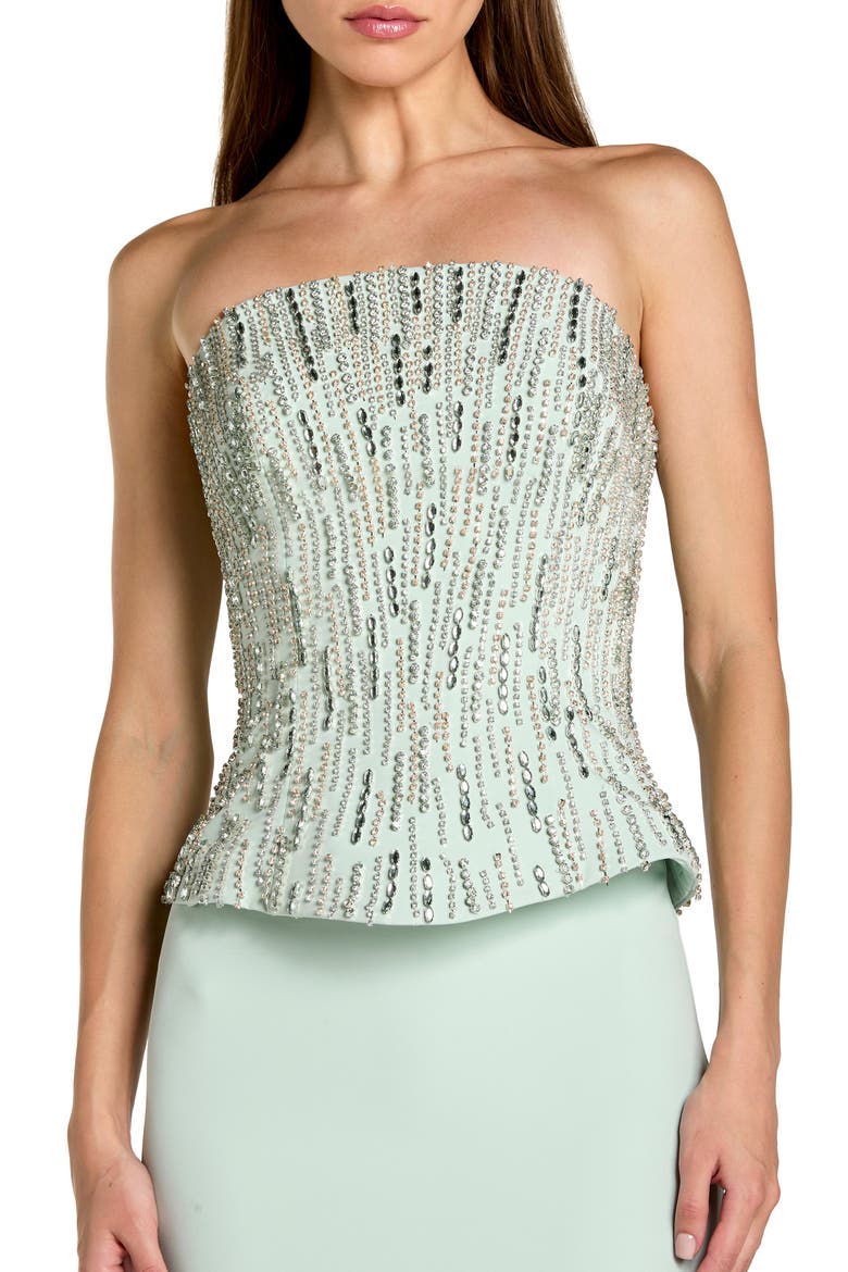 Crepe Embellished Corset Strapless Column Gown, Alternate, color, Mint