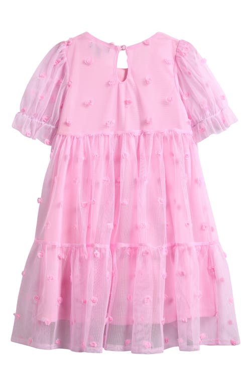 Ava & Yelly Kids' Rosette Tiered Mesh Party Dress In Pink
