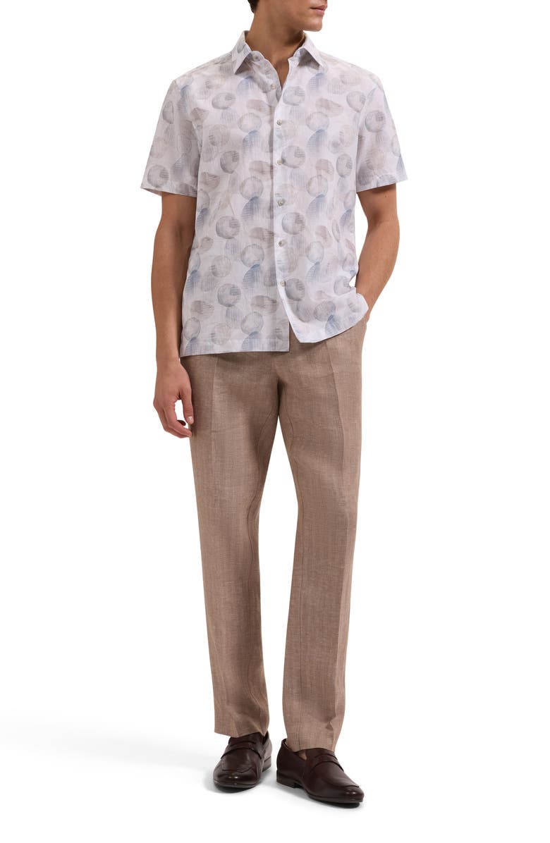 Bugatchi Vero Shaped Fit Abstract Print Short Sleeve Button-Up Shirt, Alternate, color, Platinum