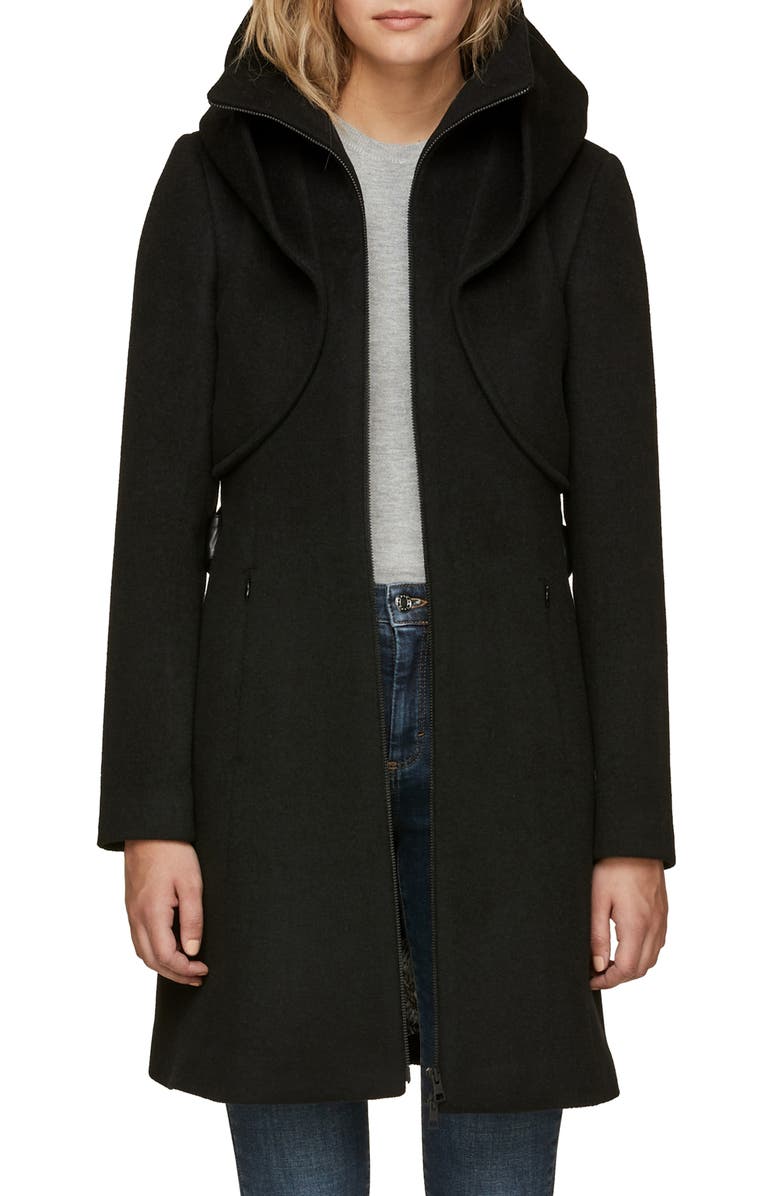 Soia & Kyo Arya Belted & Hooded Wool Blend Coat, Main, color,