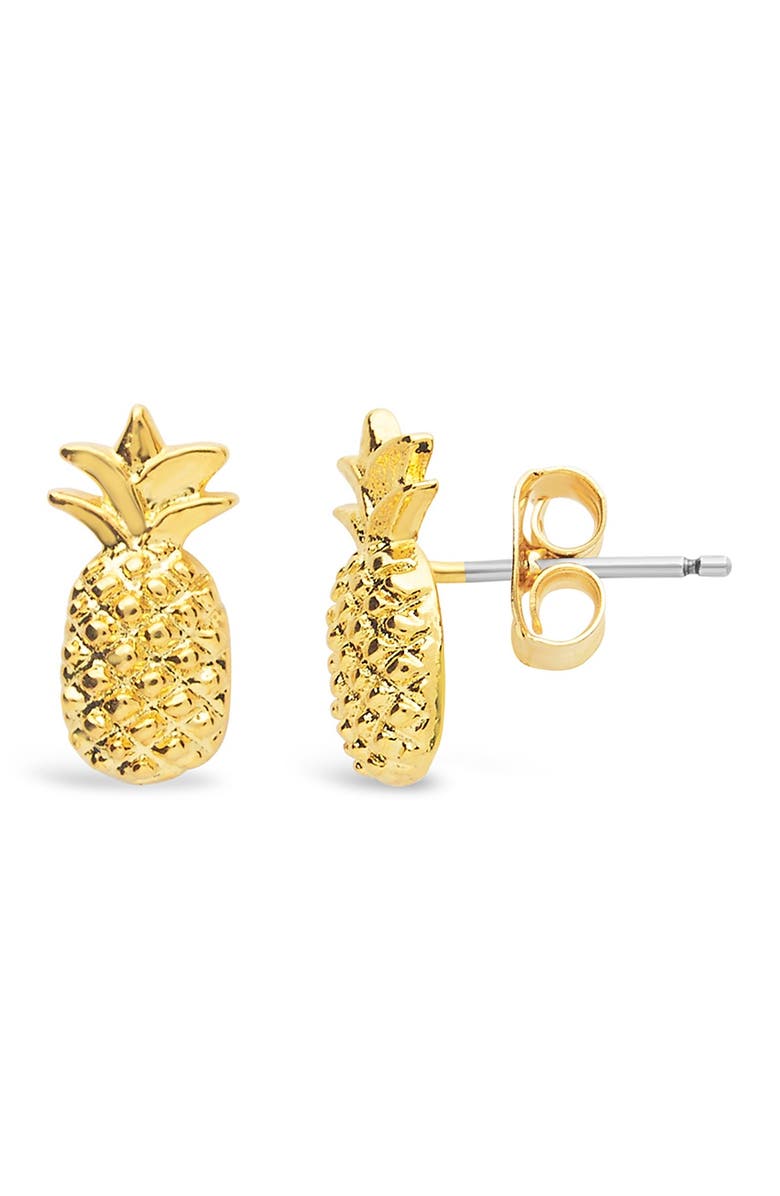 Sterling Forever 14K Yellow Gold Vermeil Pineapple Stud Earrings, Alternate, color, Gold