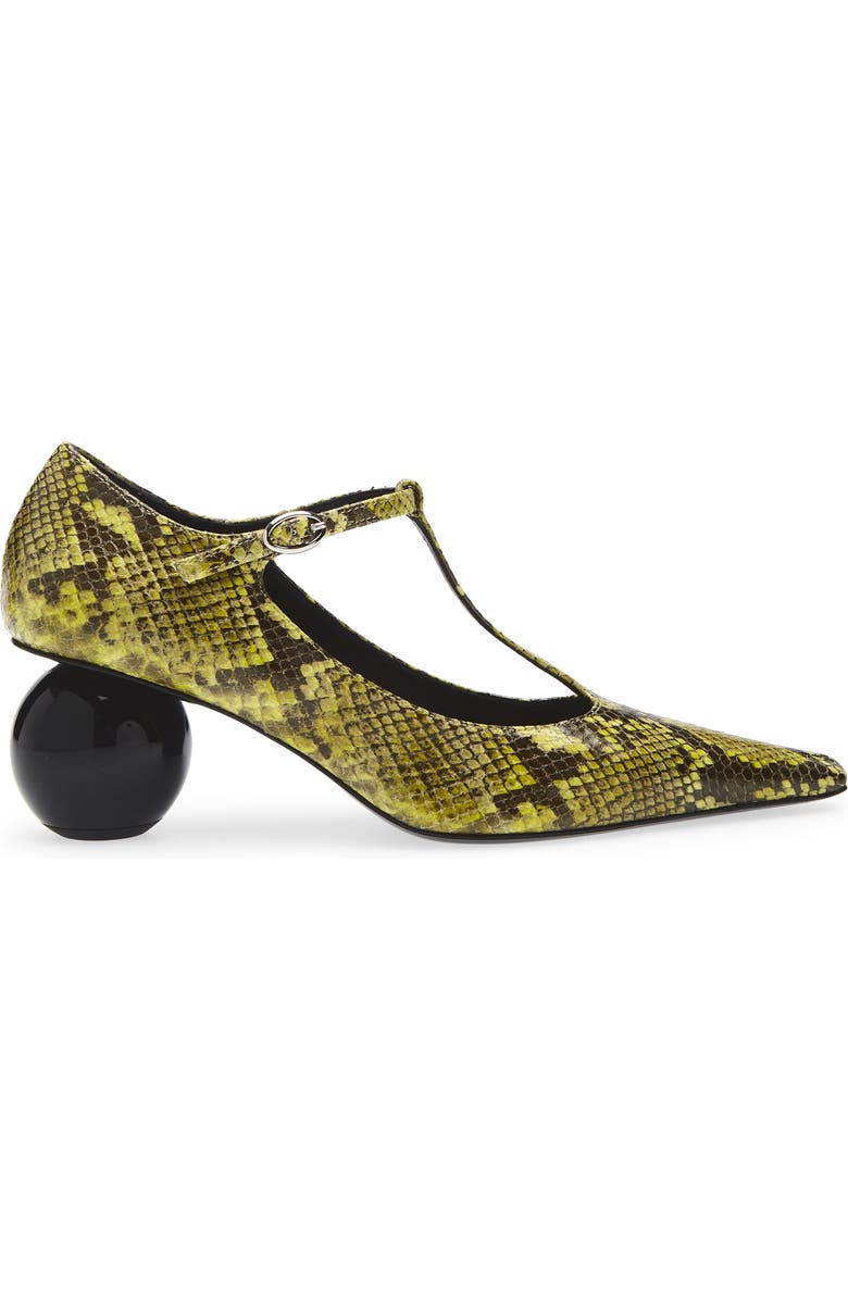 Marni Orb T-Strap Pointed Toe Snakeskin Embossed Leather Pump, Alternate, color, 00V07 Light Lime