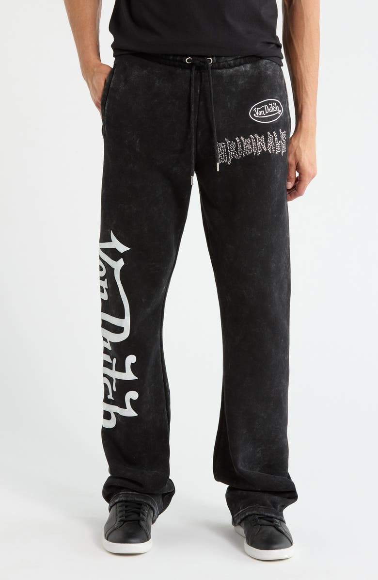 Von Dutch Studded Mineral Wash Fleece Drawstring Pants, Main, color, Jet Black Bleach Wash