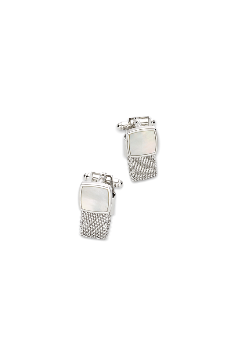 Mother Of Pearl Mesh Wrap Cufflinks, Main, color, Silver
