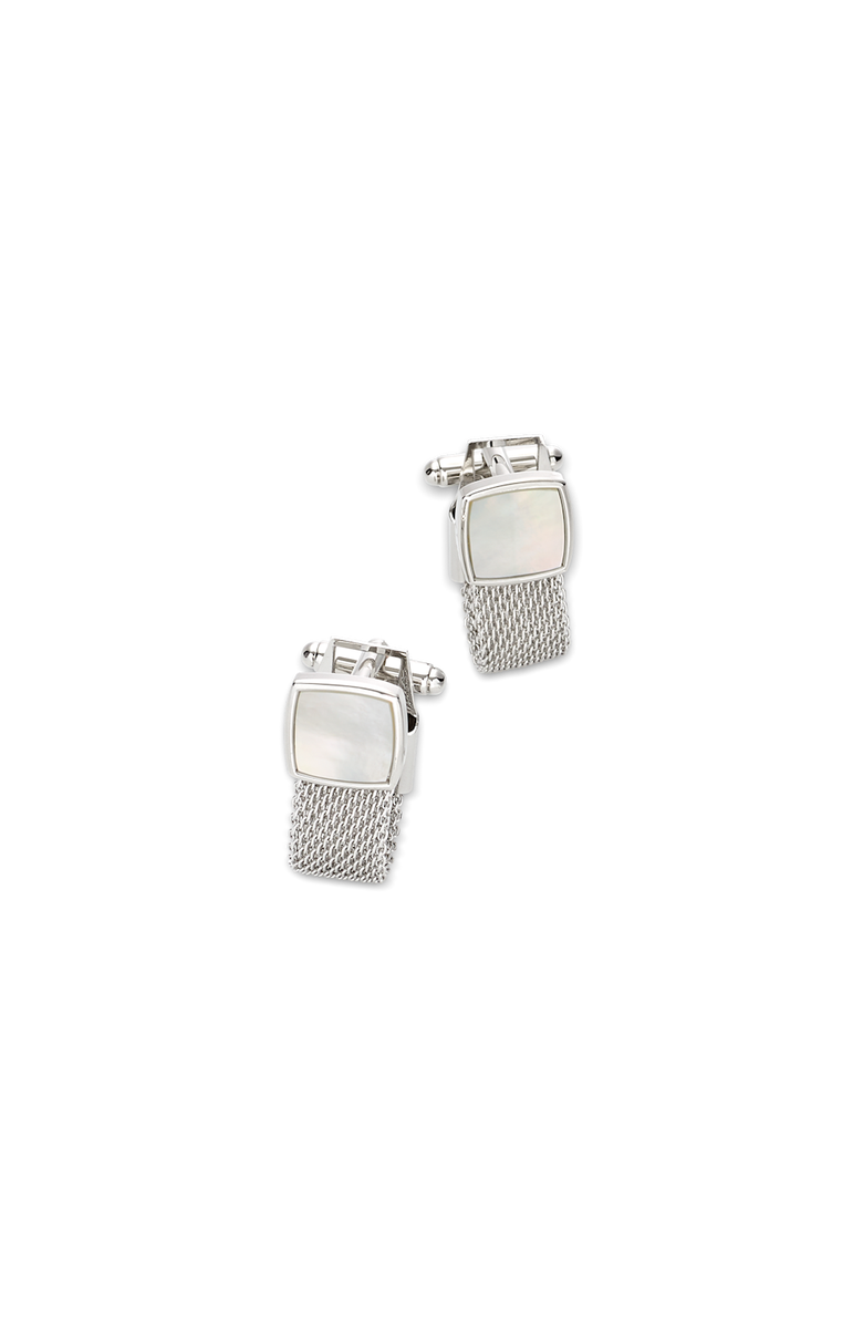 Paul Fredrick Mother Of Pearl Mesh Wrap Cufflinks, Main, color, Silver