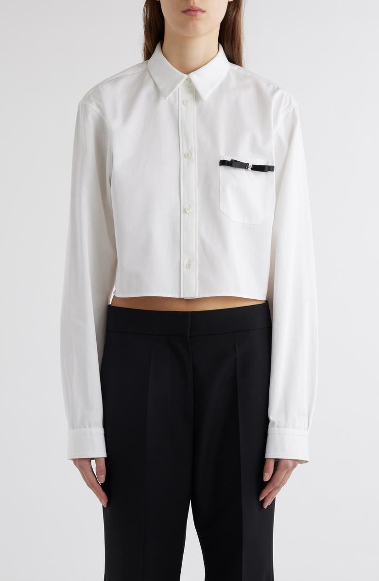 Givenchy Bow Pocket Button-Up Crop Shirt, Main, color,