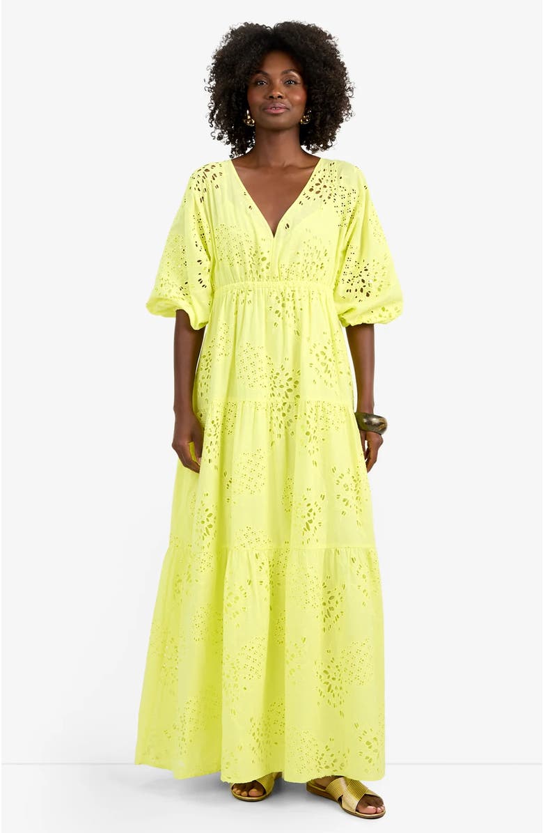 Trina Turk Arco Iris Cotton Eyelet Dress, Main, color, Citrus