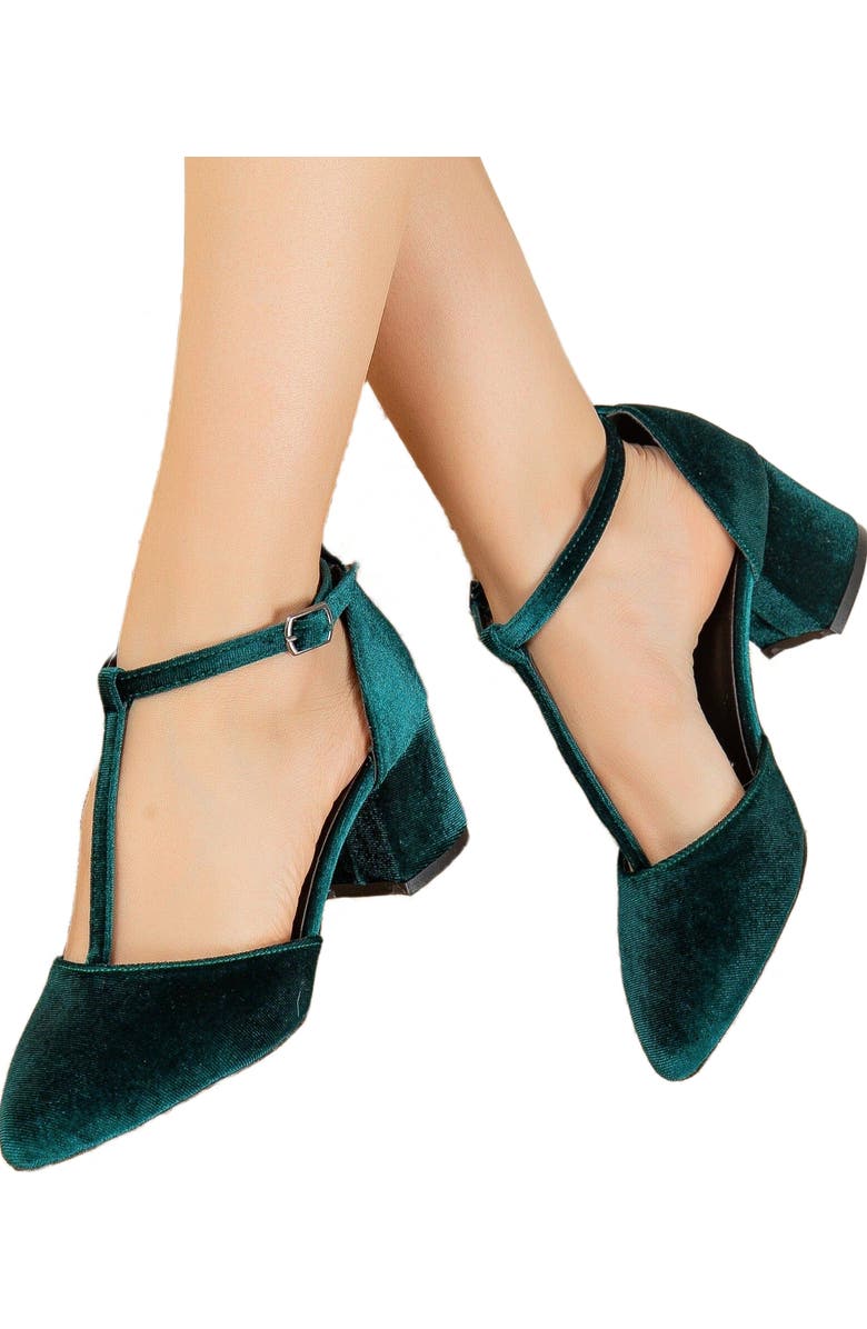 Forever & Always Shoes Anicette Velvet Mary Jane Heels, Alternate, color, Emerald Green