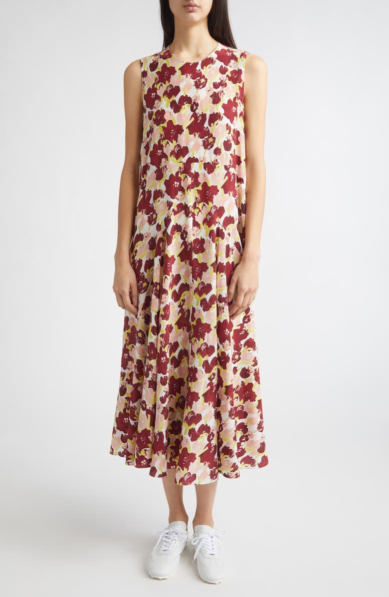 Marni Floral Silk Crêpe de Chine Maxi Dress, Main, color, Sbw01 Lili White