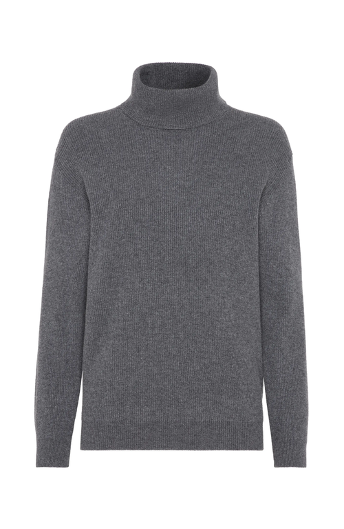 Brunello Cucinelli Cashmere Ribbed Rollneck Sweater In Lead