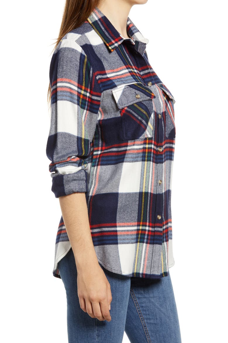 Aiden Plaid Flannel Shirt, Alternate, color, NAVY WHITE MIX