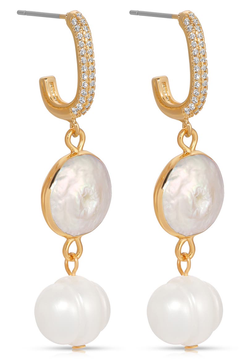 Cultured Freshwater Pearl Drop Huggie Hoop Earrings, Alternate, color, GOLD
