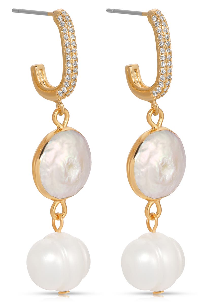 Ettika Cultured Freshwater Pearl Drop Huggie Hoop Earrings, Alternate, color, Gold
