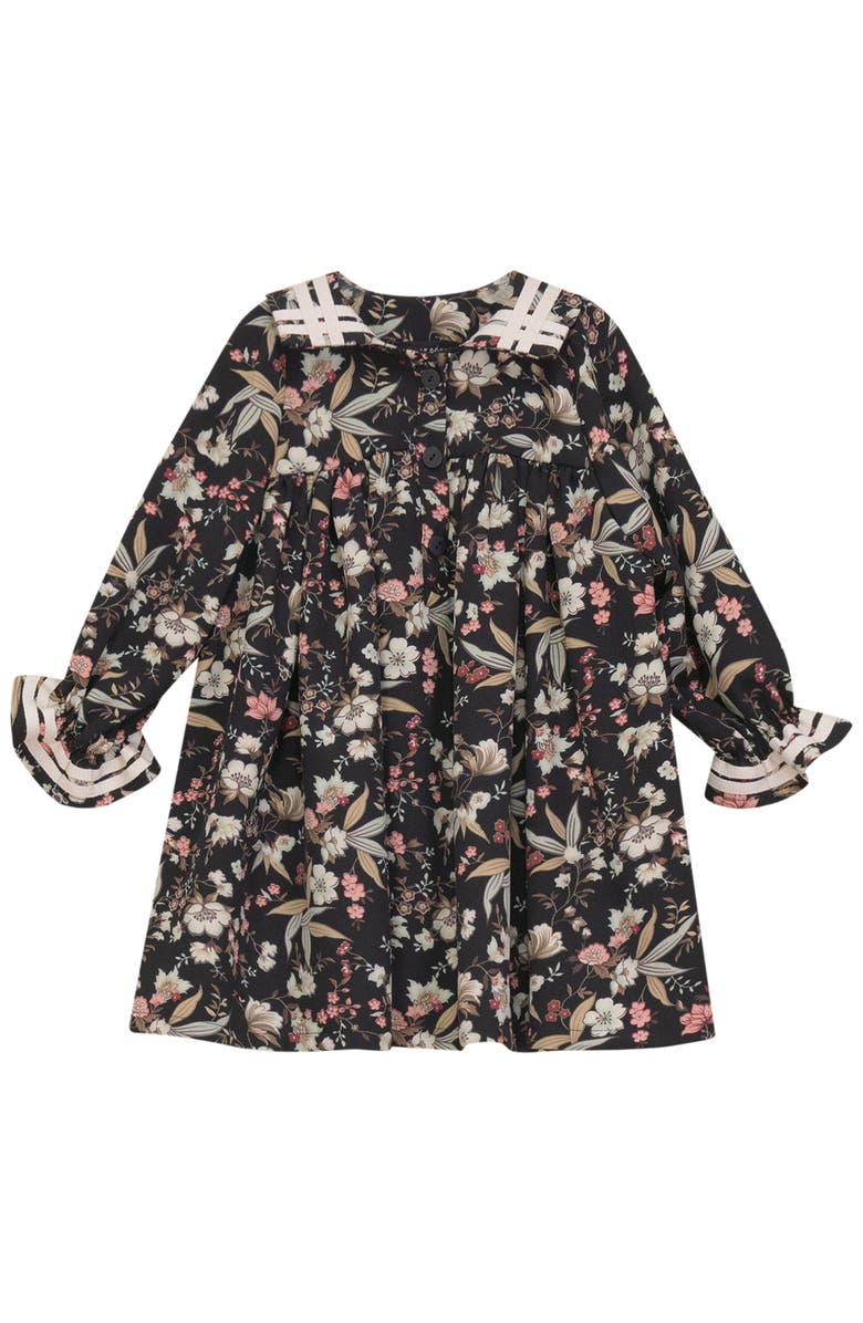 Space Grey Long Sleeve A-Line Multi Print Dress, Main, color, Black Floral
