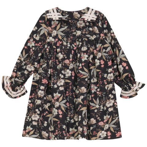Long Sleeve A-Line Multi Print Dress (Toddler, Little Kid & Big Kid)